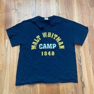 Gildan Navy and Yellow Letter Tee Shirt Size Medium